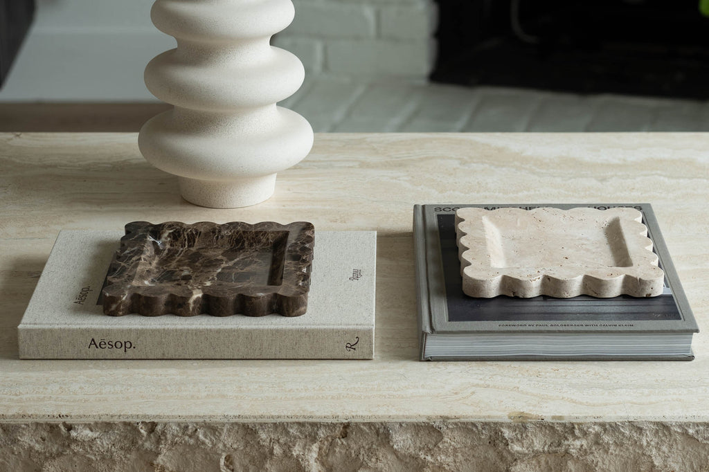Scalloped Square Marble Trays